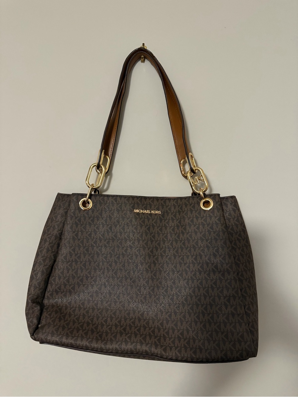 Michael Kors Trisha Large Brown Signature Logo Shoulder Bag